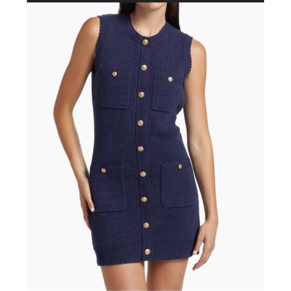 Caroline Constas New York Catalina Sleeveless Button Front Knit Dress Navy Blue - Picture 10 of 10